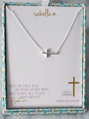 Sterling Silver Sideways Cross Fixed Pendant Necklace - 16+2" - NEW!